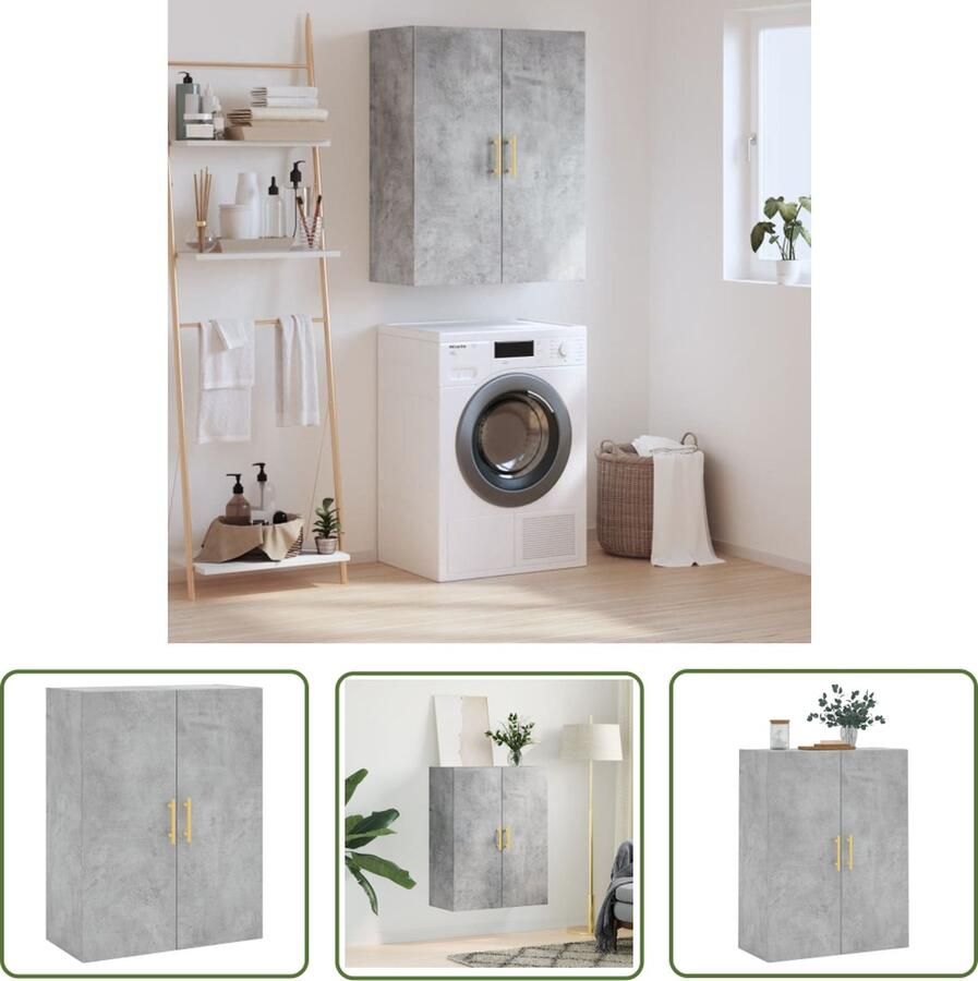 The Living Store Wandkast 69 5x34x90 cm betongrijs Wandkast Houten Kast Opbergkast Grijze Kast Betonnen Kast
