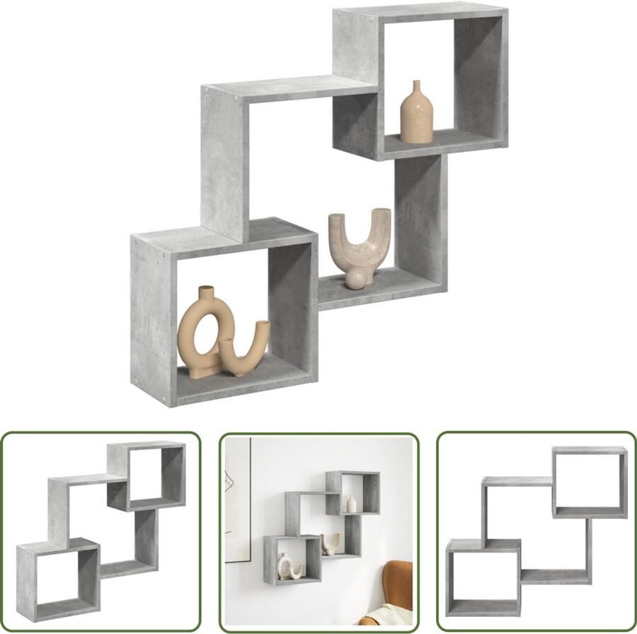 VidaXL Wandkast 78x18x71 cm bewerkt hout betongrijs Wandkast Betonnen Grijze Kast Houten Kast Opslagoplossing Minimalistisch Design