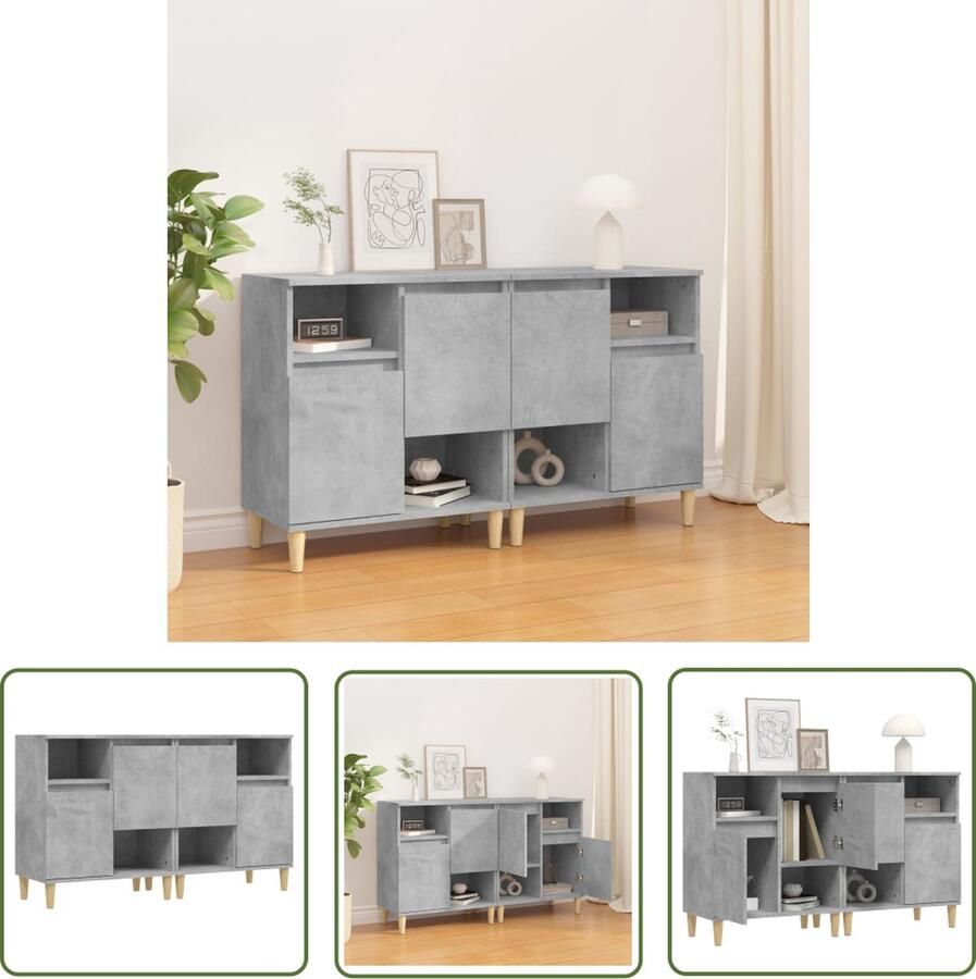 VidaXL Betonnen Look Dressoir Dressoirs 2 st 60x35x70 cm bewerkt hout betongrijs Grijze Dressoirs Houten Dressoirs Salontafel