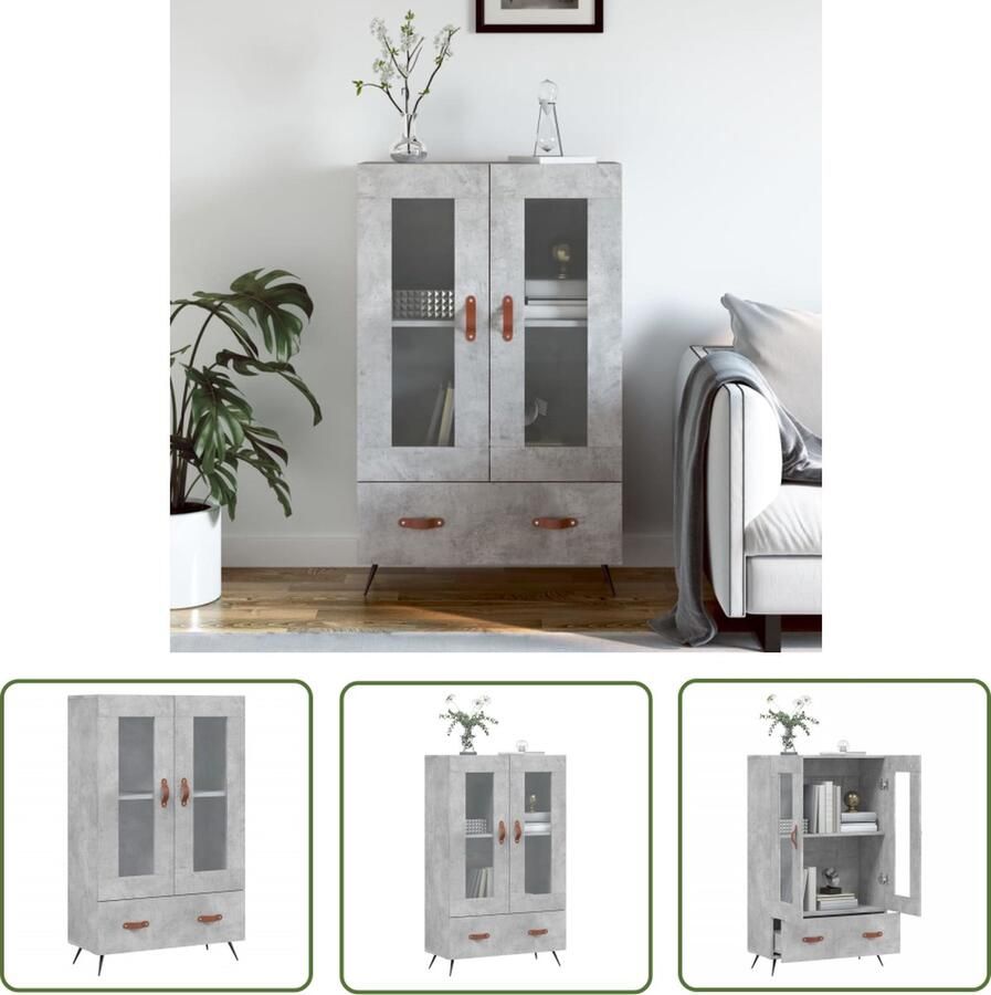 VidaXL Betonnen Look Hoge Kast Hoge kast 69 5x31x115 cm bewerkt hout betongrijs Houten Kast Opslagoplossing Livingroom Furniture