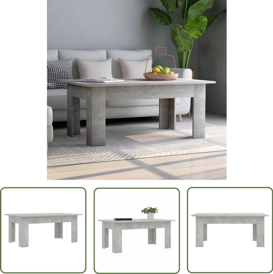 The Living Store Salontafel Betongrijs 100 x 60 x 42 cm Gemaakt van bewerkt hout Salontafel Betonnen Look Houten Salontafel Salontafeltje Living Room Furniture - Foto 2