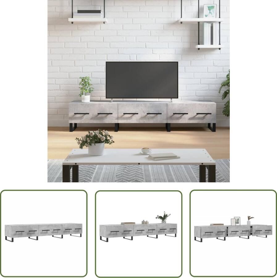 The Living Store TV-meubel Betongrijs 150 x 36 x 30 cm Stijlvol design en ruime opbergruimte Tv Kast Betonnen Look Houten Tv Stand Tv Meubilair Salontafel - Foto 2