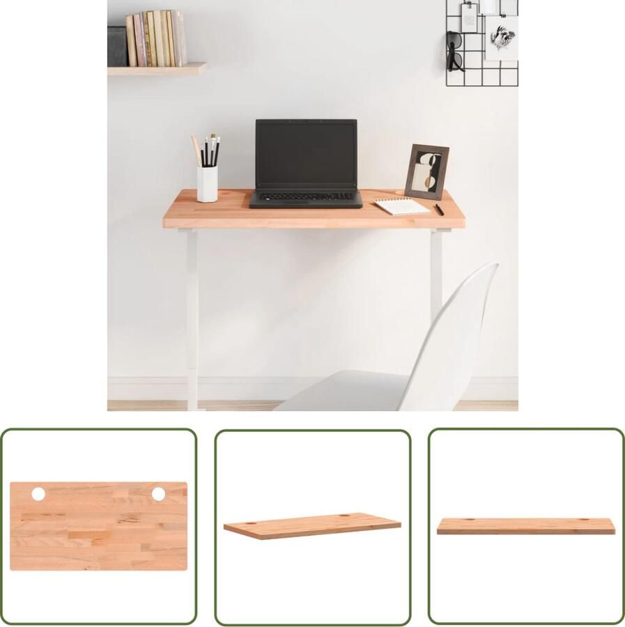 The Living Store Bureaublad 80x40x2 5 cm massief beukenhout Bureau Blad Beukenhout Massief Hout Kantoor Meubilering Werkblad