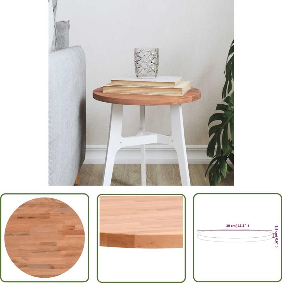 The Living Store Tafelblad rond Ø30x1 5 cm massief beukenhout Houten Tafelblad Beukenhout Tafelblad Rond Tafelblad Tafellaag Bijzettafeltje
