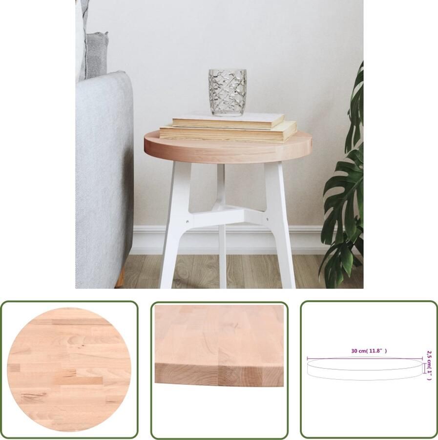 The Living Store Tafelblad rond Ø30x2 5 cm massief beukenhout Houten Tafelblad Beukenhout Tafelblad Rond Tafelblad Bijzettafel Blad Bartafel Blad