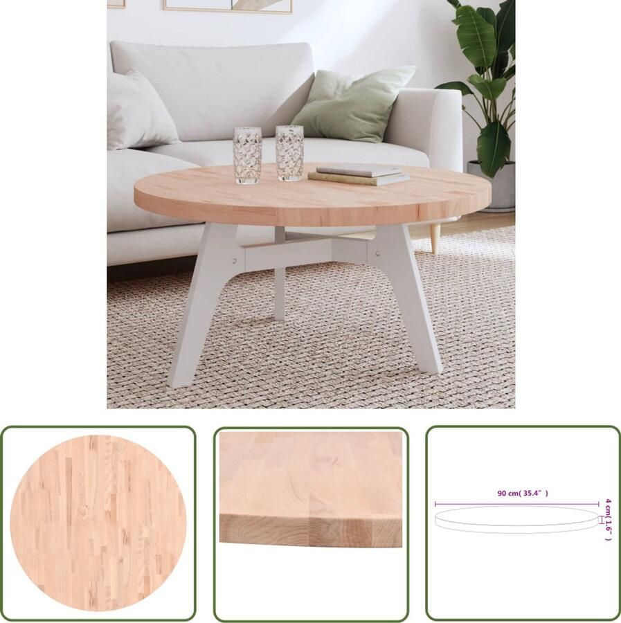 The Living Store Tafelblad rond Ø90x4 cm massief beukenhout Houten Tafelblad Beukenhout Tafelblad Rond Tafelblad Salontafel Blad Vintage Tafelblad