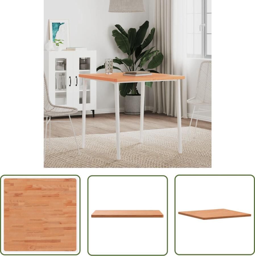 The Living Store Beukenhouten Tafelblad 70 x 70 x 2.5 cm Massief Vierkant Tafelblad Beukenhout Massief Hout Eettafel Salontafel