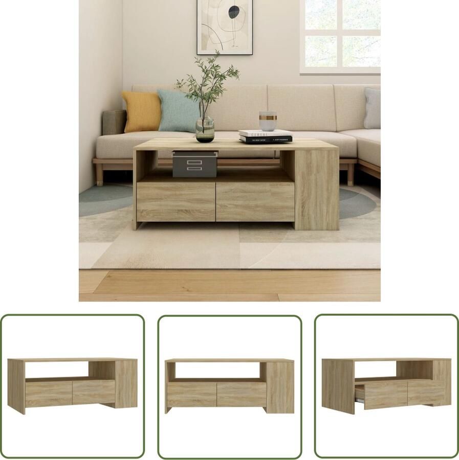 The Living Store Salontafel Sonoma Eiken Bewerkt Hout 102 x 55 x 42 cm Opbergruimte Salontafel Bewerkt Hout Sonoma Eiken Salontafeltje Houten Salontafel - Foto 2