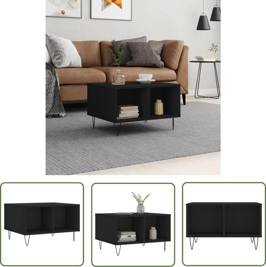 The Living Store Salontafel Bewerkt Hout 60 x 50 x 36.5 cm Voldoende opbergruimte Salontafel Bewerkt Hout Zwarte Salontafel Houten Salontafel Tv Tafellaar