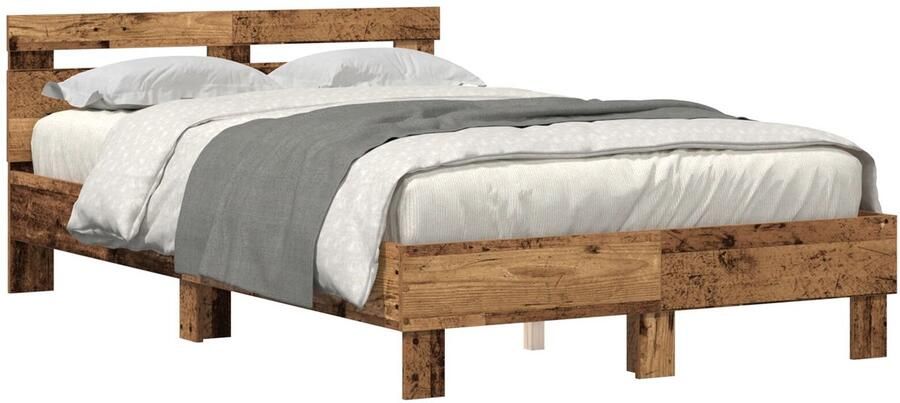 VidaXL Bedframe met hoofdeinde Oud hout 135 x 190 cm Bewerkt hout - Foto 3