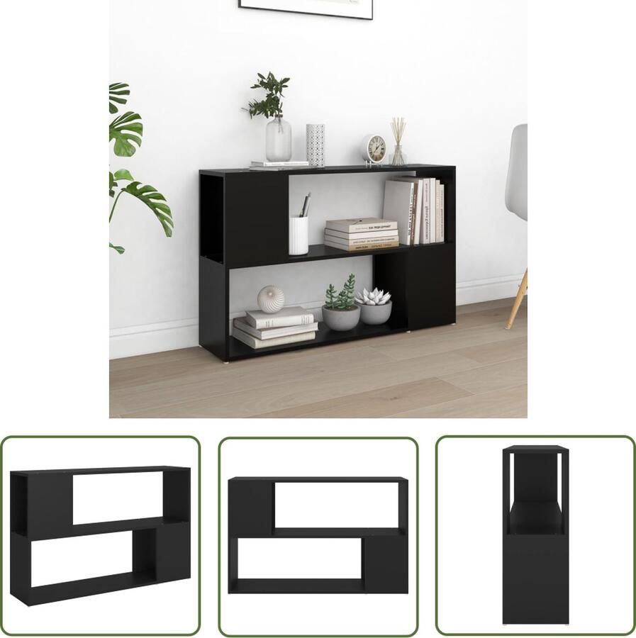 The Living Store Opbergkast Uniek ontwerp Boekenrek 100 x 24 x 63 cm Ken- Stevig en duurzaam Kleur- zwart Boekenkast Bibliotheek Opbergkast Houten Boekenkast Zwarte Boekenkast - Foto 2