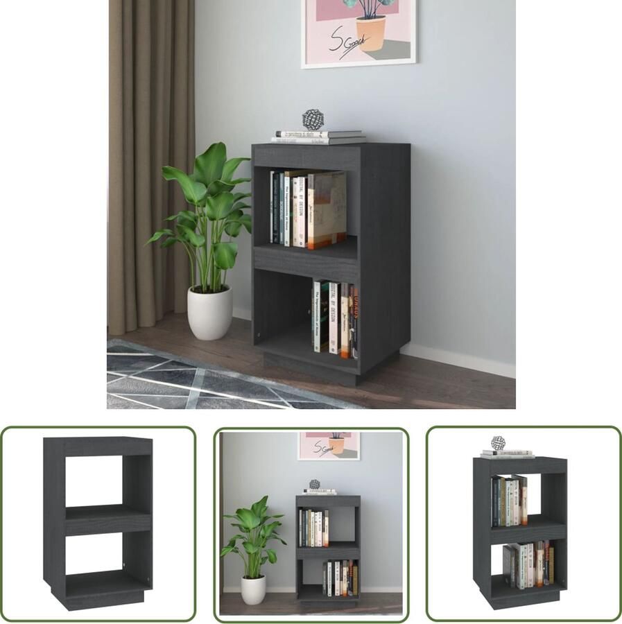 The Living Store Boekenkast 40x35x71 cm massief grenenhout grijs Boekenkast Bibliotheek Houtmeubel Grenoblehouten Boekenkast Grijze Boekenkast - Foto 2