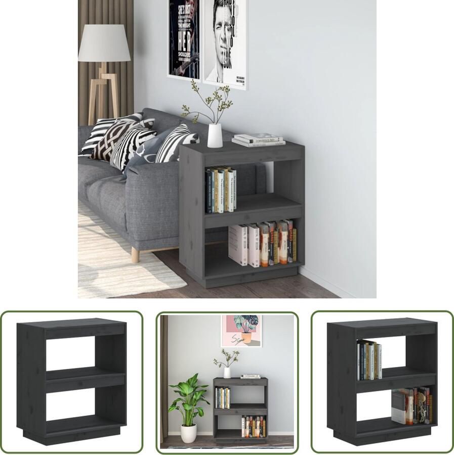 The Living Store Boekenkast 60x35x71 cm massief grenenhout grijs Boekenkast Bibliotheek Houtmeubel Grenoblenhout Grijze Boekenkast - Foto 2