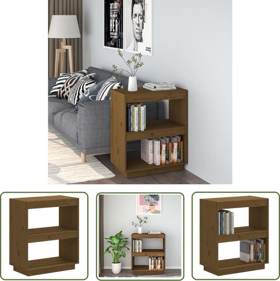 The Living Store Boekenkast 60x35x71 cm massief grenenhout honingbruin Boekenkast Bibliotheek Houtmeubel Grenenhouten Boekenkast Honigbruine Boekenkast - Foto 2