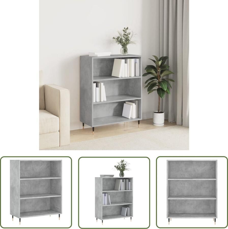 The Living Store Boekenkast Betongrijs 69.5 x 32.5 x 90 cm Sterk en stabiel Boekenkast Bibliotheek Houten Boekenkast Design Boekenkast Grijze Boekenkast - Foto 2