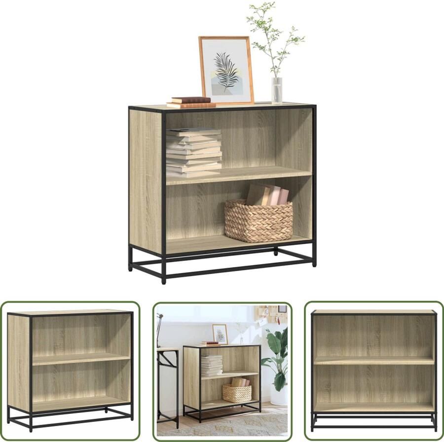 The Living Store Boekenkast 80 5x35x76 cm bewerkt hout sonoma eikenkleurig Boekenkast Bibliotheek Opslagoplossing Woonaccessoires Industrieel Design