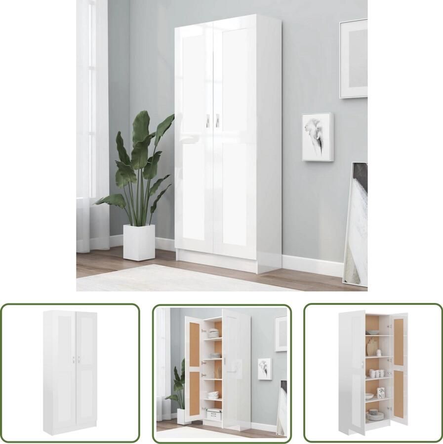 The Living Store Boekenkast Hoogglans wit Spaanplaat 82.5 x 30.5 x 185.5 cm Boekenkast Bibliotheek Houten Boekenkast Witte Boekenkast Moderne Boekenkast - Foto 2