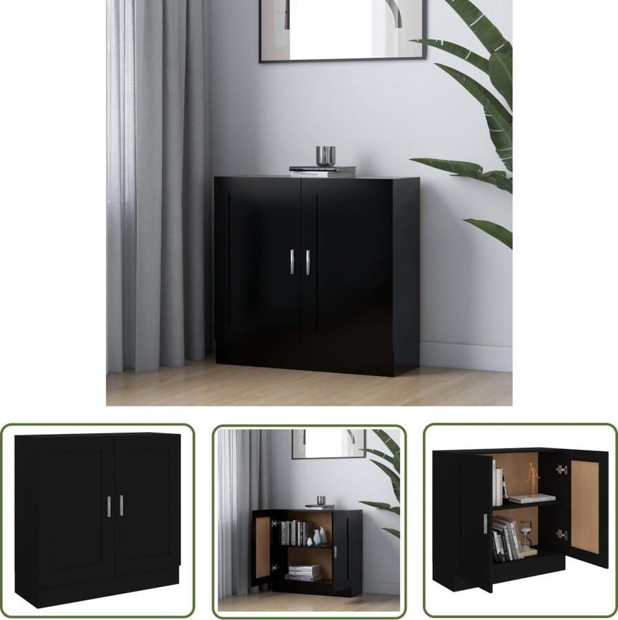 The Living Store Boekenkast Zwart 82.5 x 30.5 x 80 cm 2 vakken en 2 deuren Boekenkast Bibliotheek Houten Boekenkast Zwarte Boekenkast Boekenplank - Foto 2