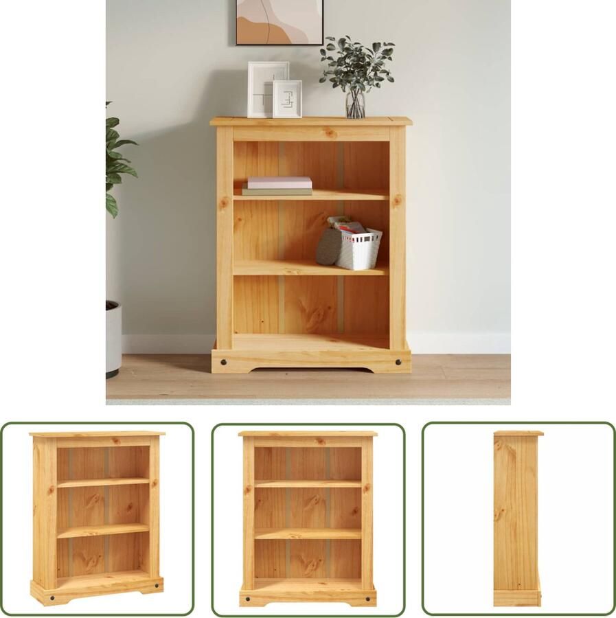 The Living Store Boekenkast Mexicaanse Corona 81 x 29 x 100 cm Massief gewaxt grenenhout Boekenkast Bibliotheek Meubilair Corona Stijl Mexicaans - Foto 2