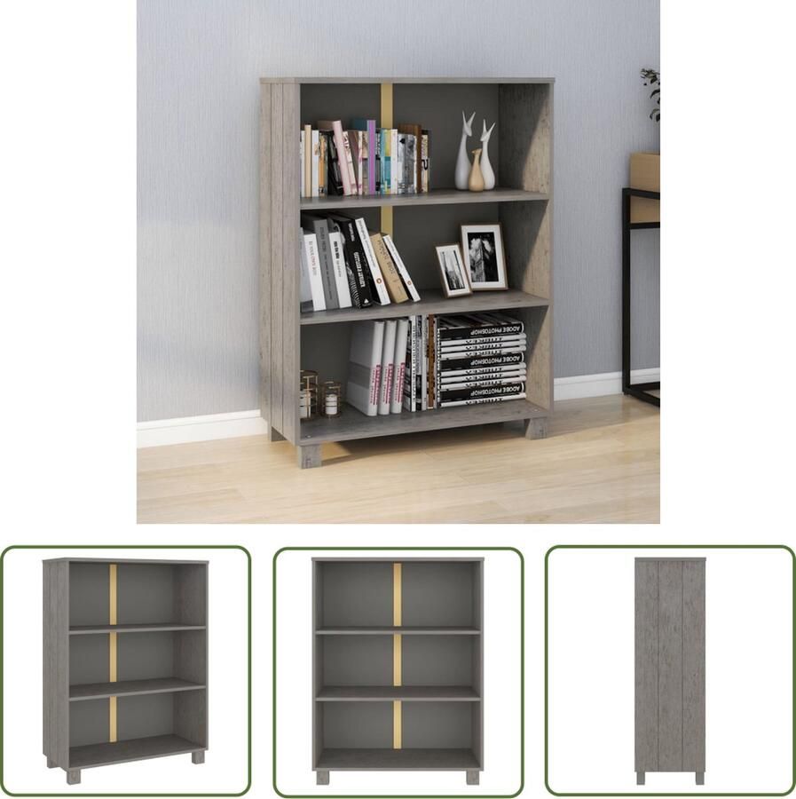 The Living Store HAMAR Boekenkast Lichtgrijs 85 x 35 x 112 cm Massief grenenhout Boekenkast Bibliotheek Hout Grenenhout Grijs - Foto 2