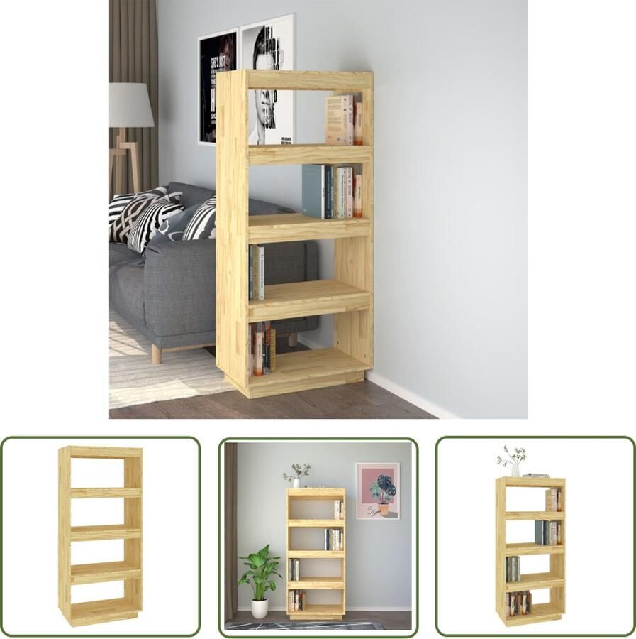 The Living Store Boekenkast kamerscherm 60x35x135 cm massief grenenhout Boekenkast Bibliotheek Hout Grenenhout Bruin - Foto 2