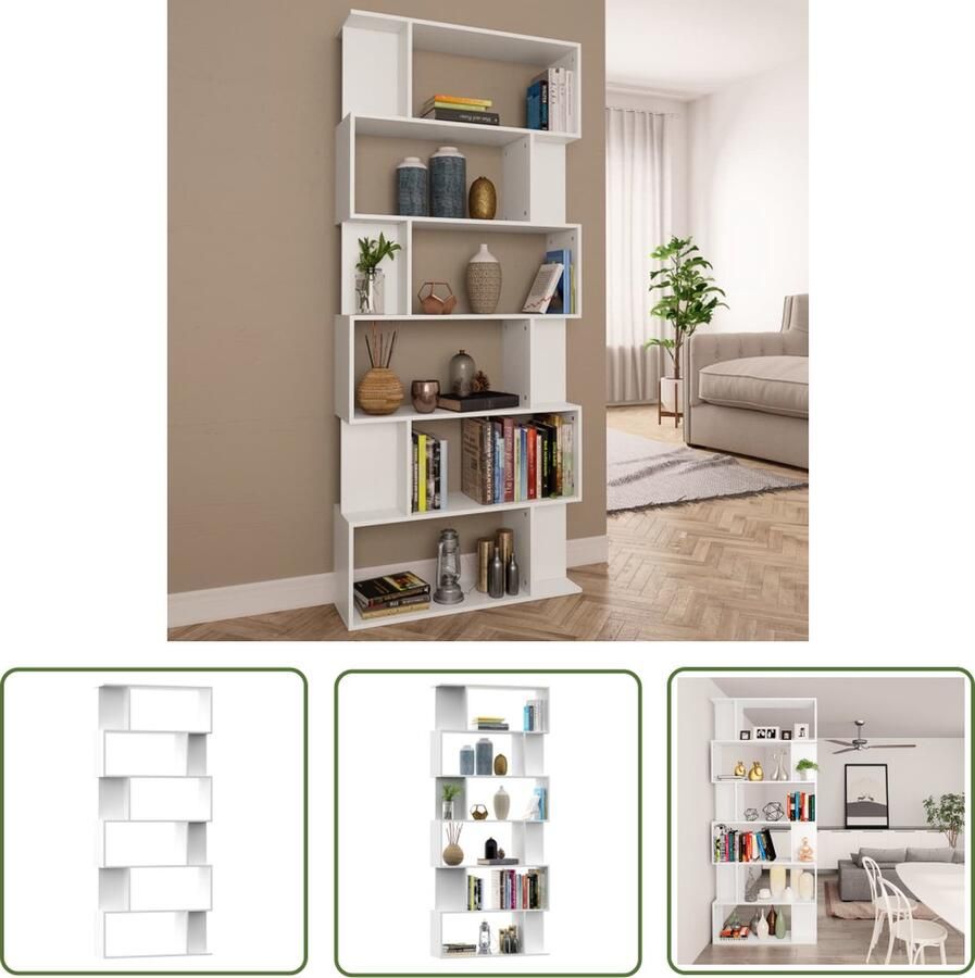 The Living Store Boekenkast Wit 80 x 24 x 192 cm 6 grote vakken + 12 kleine vakken Boekenkast Bibliotheek Houten Boekenkast Witte Boekenkast Opslagmeubel - Foto 2