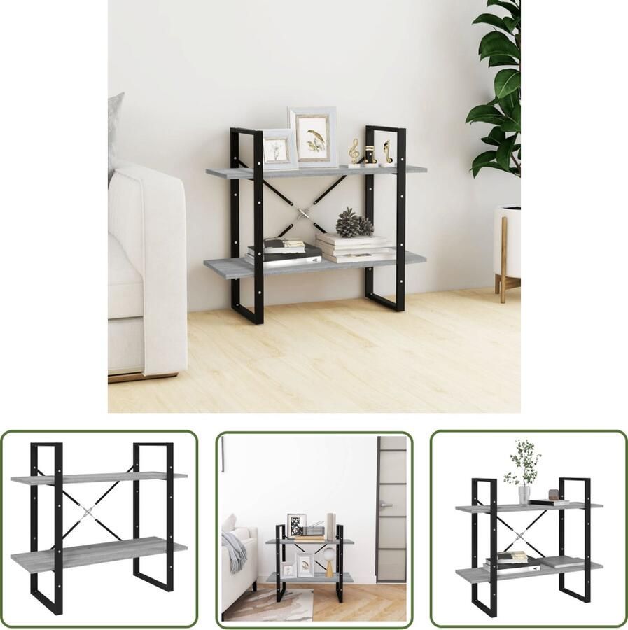 The Living Store Boekenkast met 2 schappen 80x30x70 cm bewerkt hout grijs sonoma Boekenkast Bibliotheek Opbergkast Interieurdecoratie Houten Kast - Foto 2