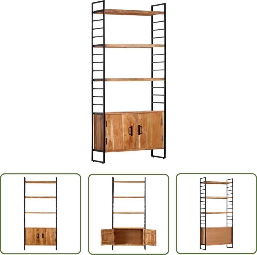 The Living Store Boekenkast IndustriÃle Stijl 80 x 30 x 180 cm Massief Acaciahout en IJzeren Frame Boekenkast Bibliotheek Industriële Meubels Houten Boekenkast Acacia Hout - Foto 2