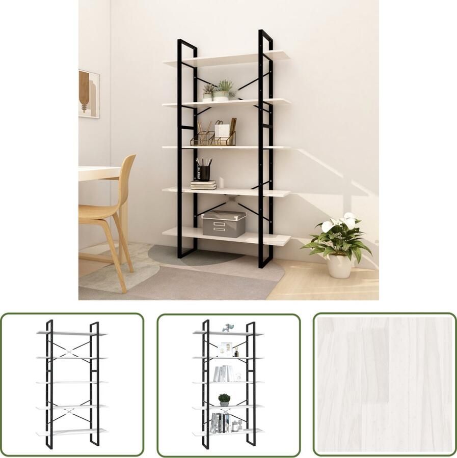 The Living Store Boekenkast Grenenhout Wit 100 x 30 x 105 cm en 100 x 30 x 70 cm 5 schappen Boekenkast Bibliotheek Houtmeubel Grenenhouten Kast Witte Kast - Foto 2