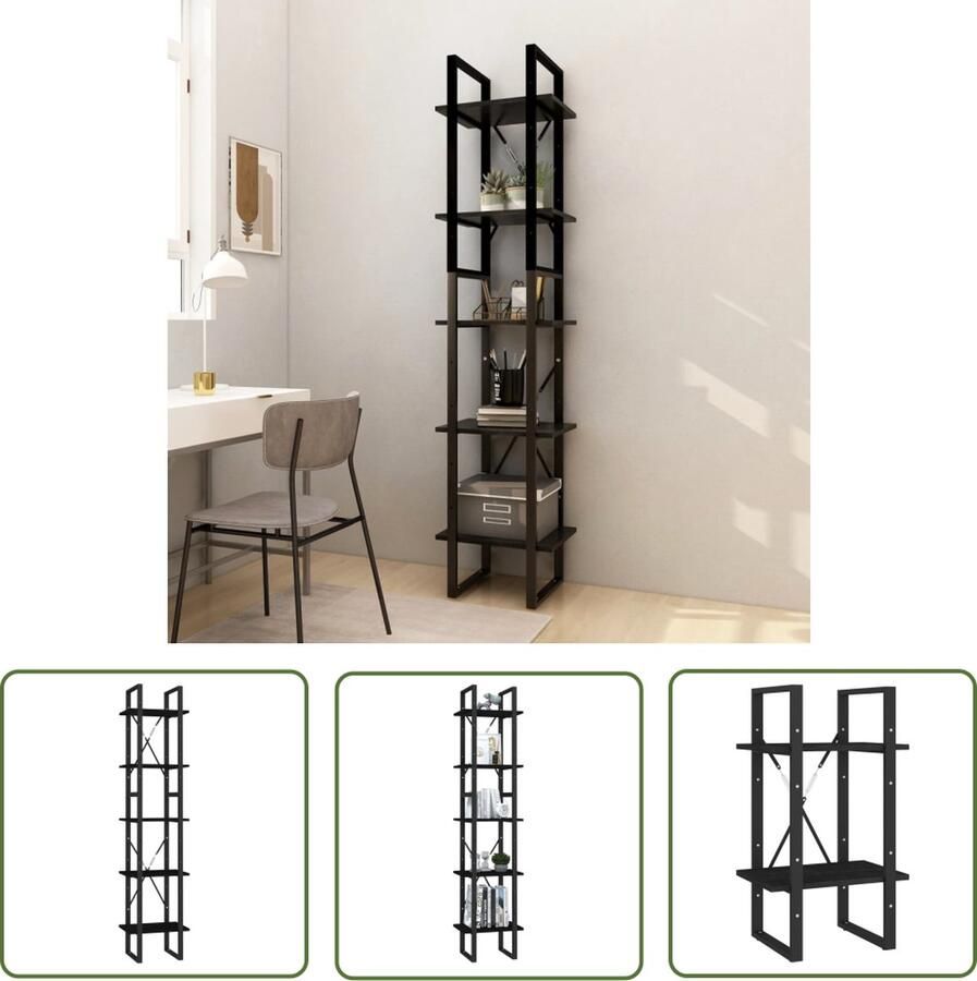 The Living Store Boekenkast Grenenhout Hoge- 40 x 30 x 105 cm Lage- 40 x 30 x 70 cm Zwart Boekenkast Bibliotheek Houtmeubel Grenenhout Zwarte Boekenkast - Foto 2