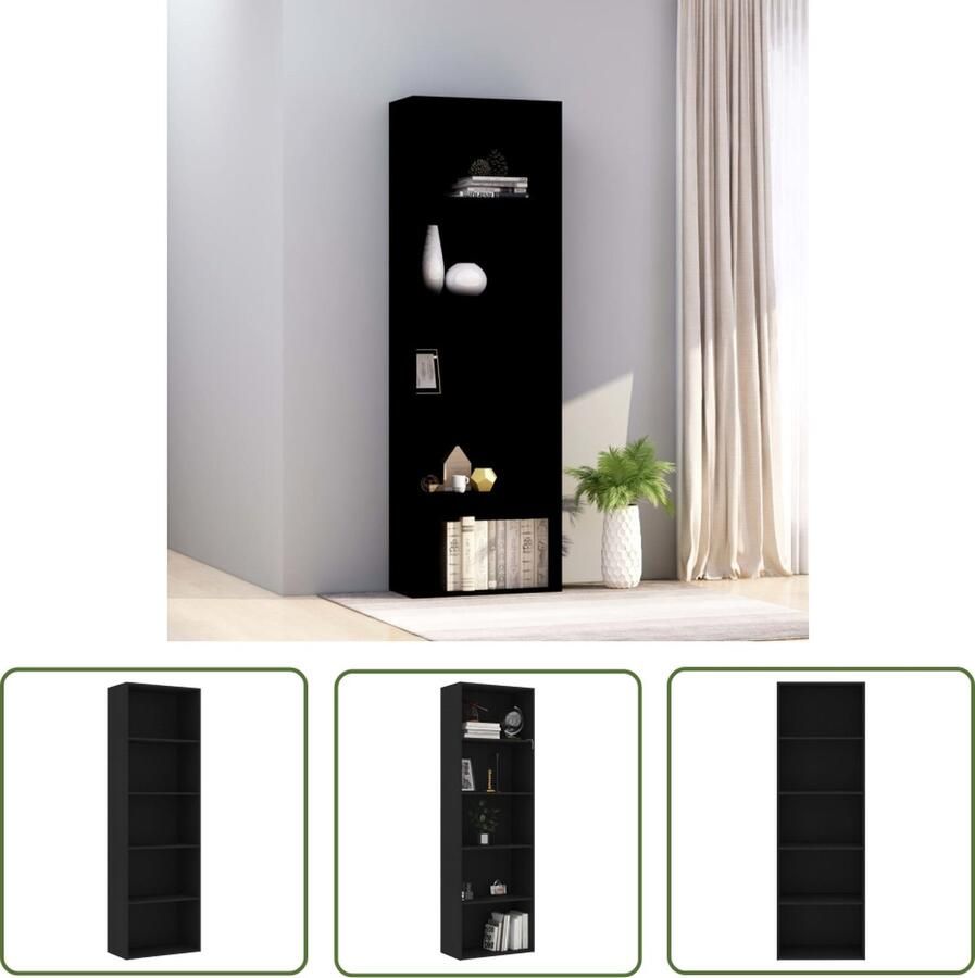 The Living Store Boekenkast Klassiek Zwart 60 x 30 x 189 cm Open Opbergschappen Boekenkast Bibliotheek Houten Boekenkast Zwarte Boekenkast Vintage Boekenkast - Foto 2