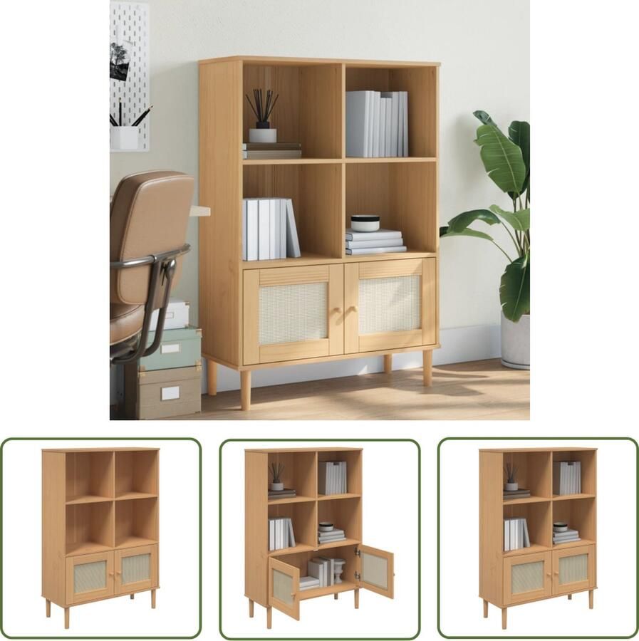 The Living Store SENJA Boekenkast 90 x 35 x 130 cm Massief grenenhout UV-vernis Boekenkast Bibliotheek Houten Boekenkast Grenenhouten Boekenkast Vintage Boekenkast