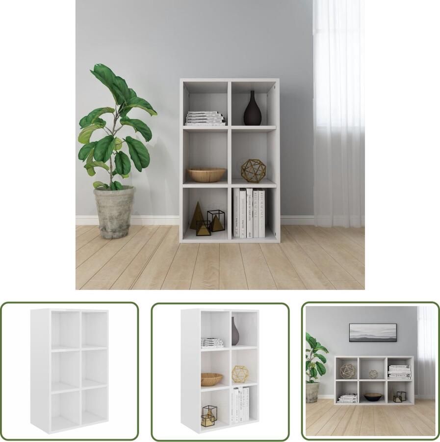 The Living Store Boekenkast dressoir 66x30x98 cm bewerkt hout hoogglans wit Boekenkast Bibliotheek Houten Boekenkast Witte Boekenkast Tv-meubel - Foto 2