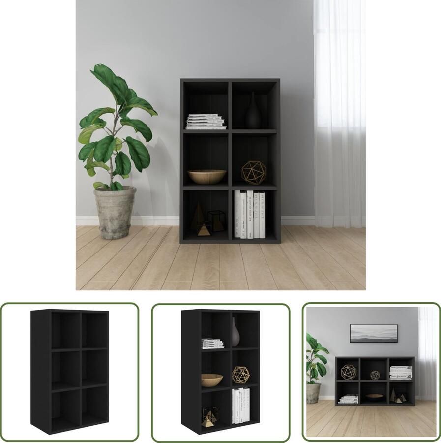 The Living Store Boekenkast dressoir 66x30x98 cm bewerkt hout zwart Boekenkast Bibliotheek Houten Boekenkast Zwarte Boekenkast Tv-meubel - Foto 2