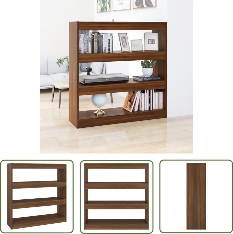 The Living Store Boekenkast 100 x 30 x 103 cm Bruineiken Meubel met opbergruimte Boekenkast Bibliotheek Opbergkast Kamer Scheidingswand Houten Kast - Foto 2