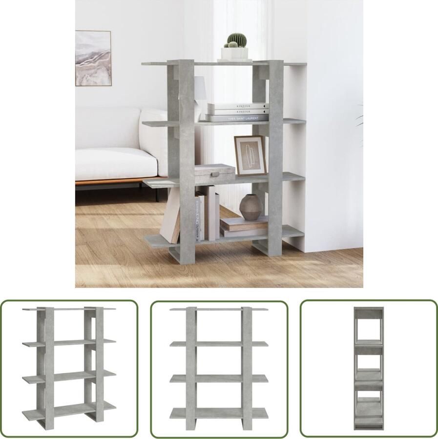 VidaXL Boekenkast Kamerscherm 100x30x123 5 cm Betongrijs Boekenkast Boekenplank Opslagmeubilair Woonkamerinrichting Slaapkamerinrichting