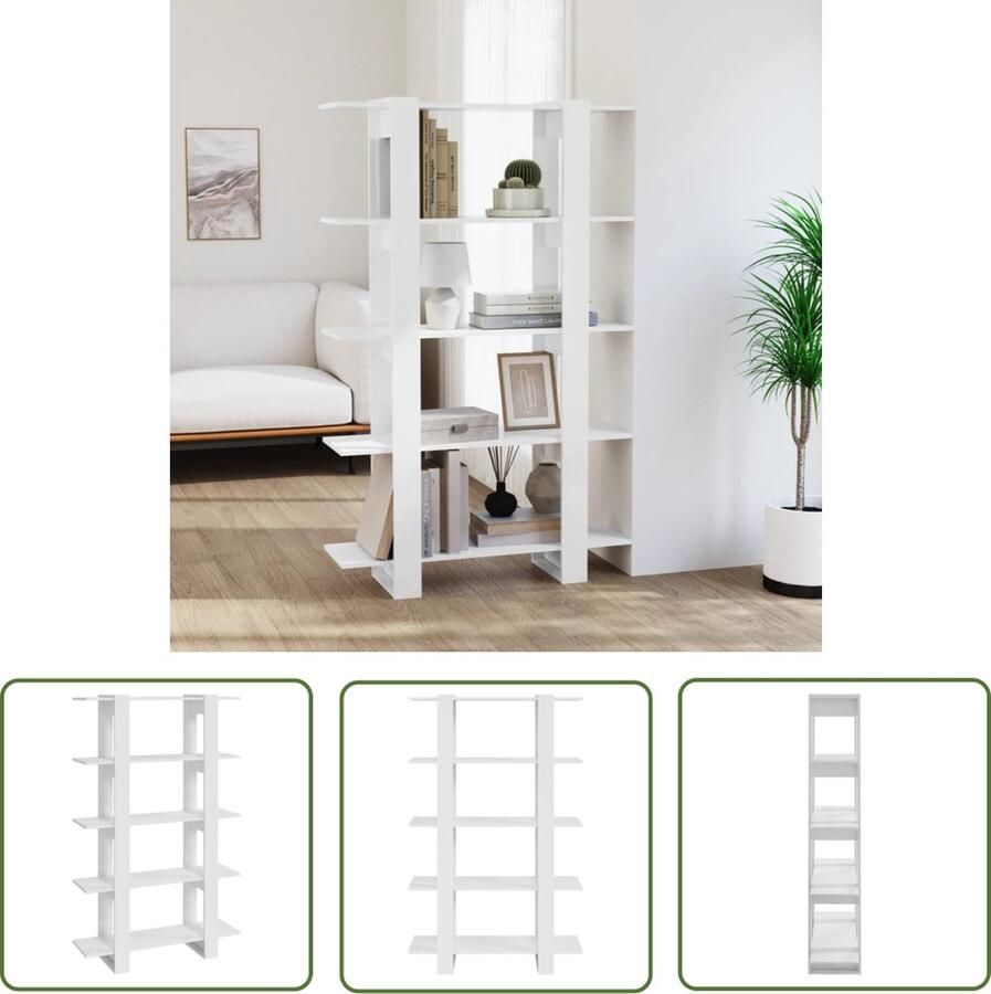 The Living Store Boekenkast Hoogglans wit 100 x 30 x 160 cm Montage vereist Boekenkast Bibliotheek Opslagoplossing Kamerdivider Houten Boekenkast - Foto 2