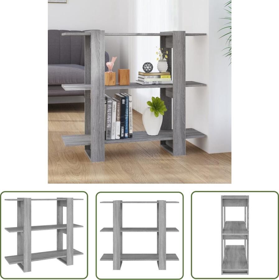 The Living Store Boekenkast kamerscherm 100x30x87 cm grijs sonoma eikenkleurig Boekenkast Bibliotheek Houten Boekenkast Grijze Boekenkast Sonoma Eiken - Foto 2