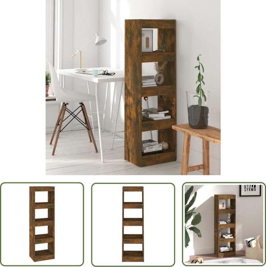The Living Store Boekenkast Gerookt Eiken 40 x 30 x 135 cm Montage vereist Boekenkast Bibliotheek Kamerdivider Houten Kast Bruine Kast - Foto 2