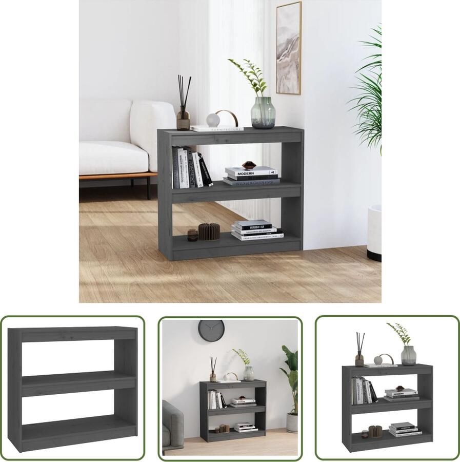 The Living Store Boekenkast kamerscherm 80x30x135 5 cm massief grenenhout grijs Boekenkast Bibliotheek Grenoble Hout Grijze Boekenkast Kamerdivider - Foto 2