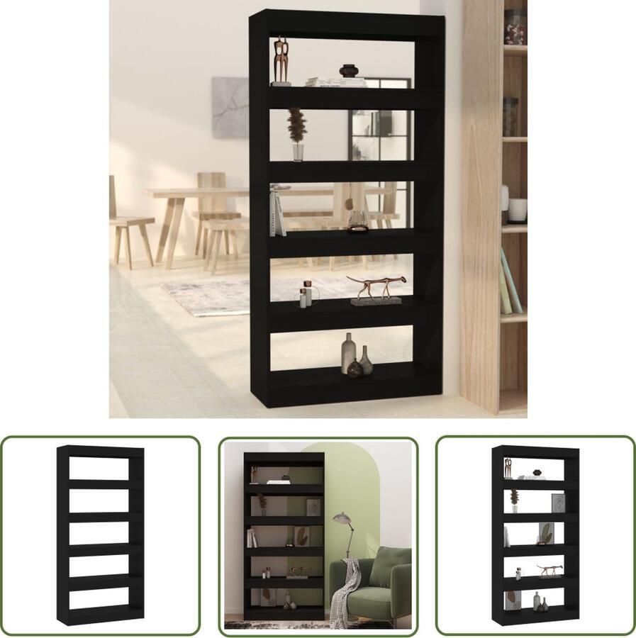 The Living Store Boekenkast kamerscherm 80x30x166 cm bewerkt hout zwart Boekenkast Bibliotheek Opbergkast Kamerdivider Wandscherm - Foto 2