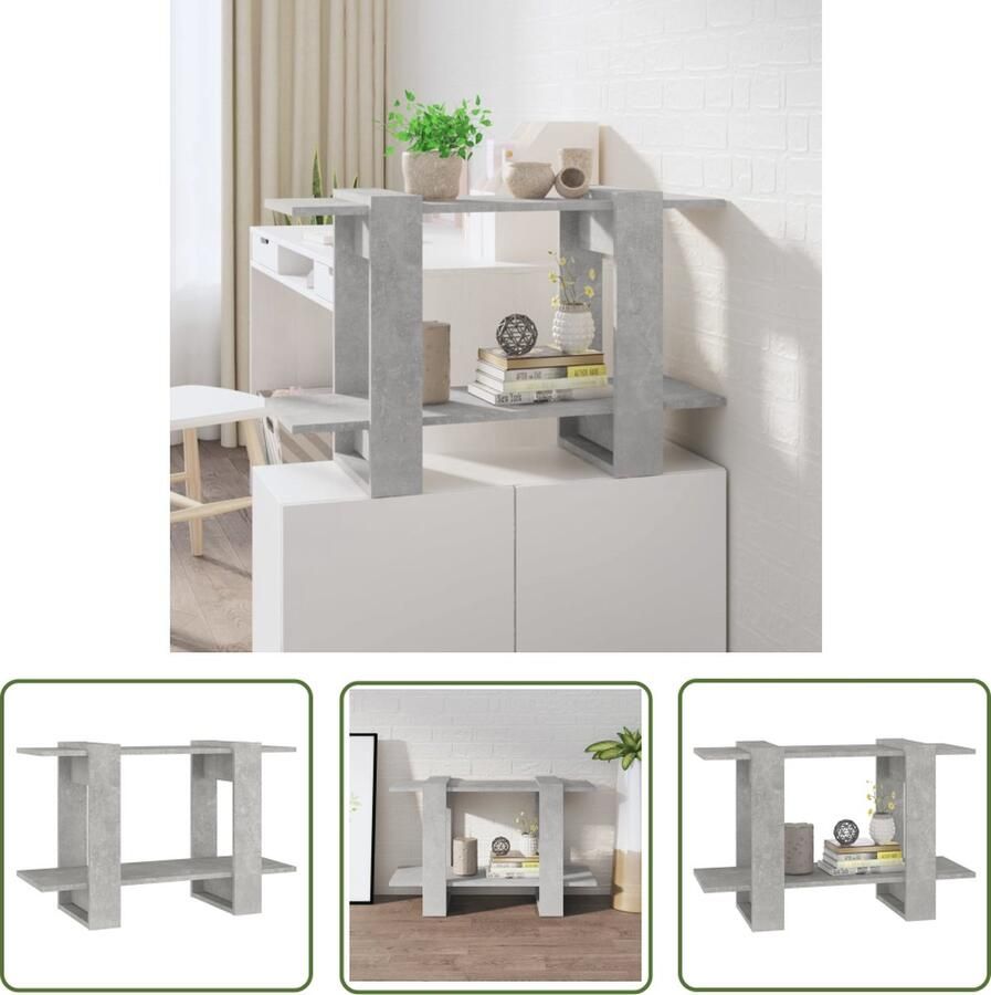 The Living Store Boekenkast Betongrijs 80x30x51 cm met 3 schappen bewerkt hout Boekenkast Bibliotheek Houten Boekenkast Grijze Boekenkast Kamerdivider - Foto 2