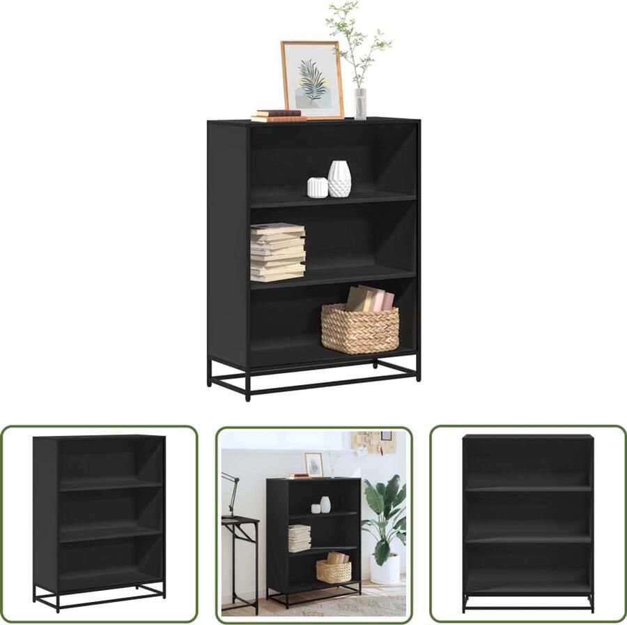 The Living Store Boekenkast 80 5x35x107 5 cm bewerkt hout zwart Boekenkast Bibliotheekkast Opslagoplossing Houten Kast Zwarte Kast