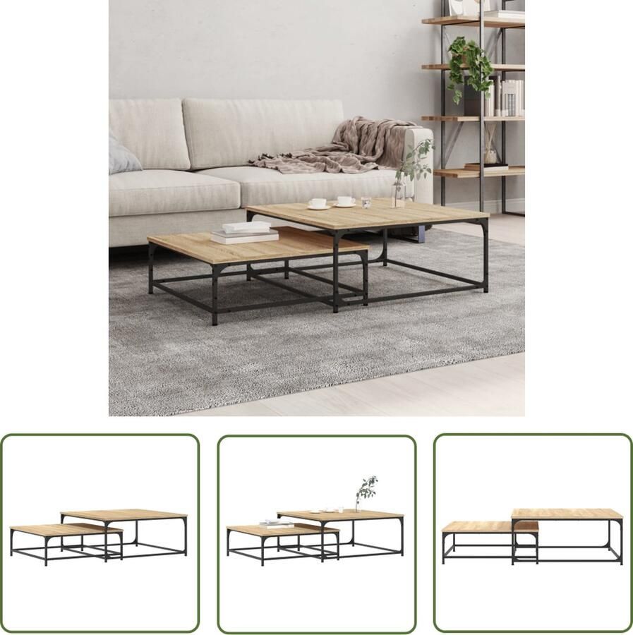 The Living Store Salontafels Hoogwaardig Hout 80x80x35cm 70x70x25cm Sonoma Eiken Salontafel Bijzet Tafels Houten Salontafel Nestkasten Tv Stand