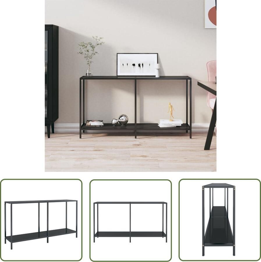The Living Store Wandtafel naam Bijzettafels 140 x 35 x 75.5 cm Zwart Gehard glas en gepoedercoat staal Montage vereist Wandtafel Bijzet Tafeltje Salontafel Side Table Tv Stand - Foto 2