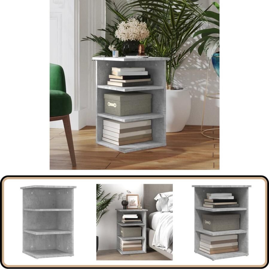 VidaXL Bijzetkast Betongrijs Bewerkt hout 35x35x55 cm Bijzetkast Side Table Tv Tafel Salontafel Houten Kast