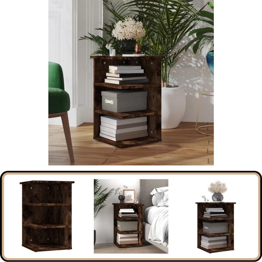VidaXL Bijzetkast Gerookt Eiken 35x35x55 cm Bijzettafel Houten Bijzetkast Bruin Salontafel Living Accessoires