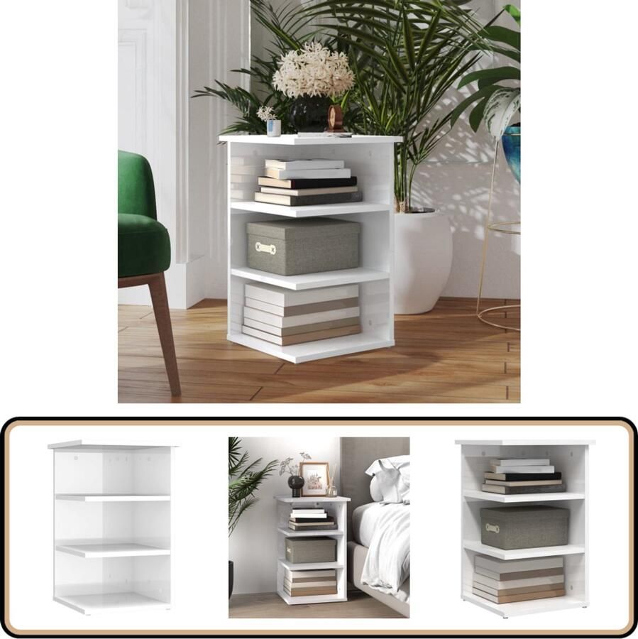 VidaXL Bijzetkast Hoogglans Wit 35x35x55 cm Bijzetkast Side Table Salontafel Tv Tafel Houten Kast