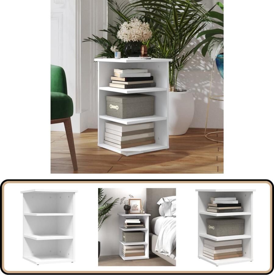 VidaXL Bijzetkast Wit 35x35x55 cm Bewerkt Hout Bijzetkast Side Table Tv Tafel Salontafel Houten Kast