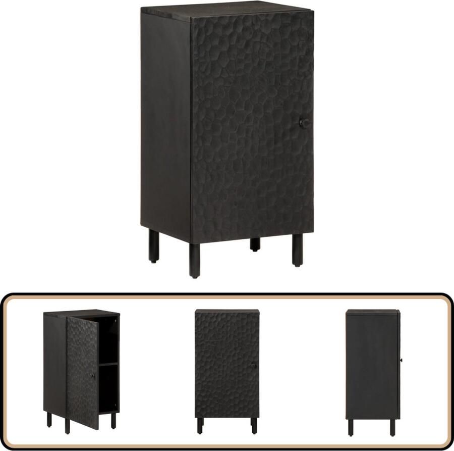 VidaXL Bijzetkast 40x33x75 cm Massief Mangohout Zwart Dressoir Mango Wood Black Furniture Side Table Storage Cabinet